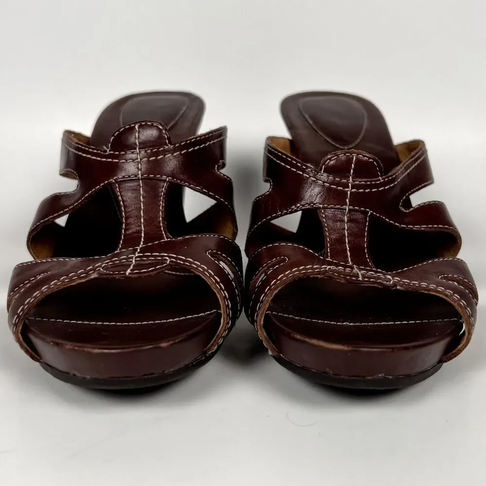 Clarks Sz 7M Artisan Tiga Leather Strappy Brown Heels Sandals Open Toe - Picture 5 of 9